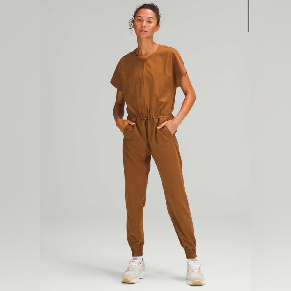 good as new Lululemon Stretch Travel Woven Jumpsuit in Copper Brown